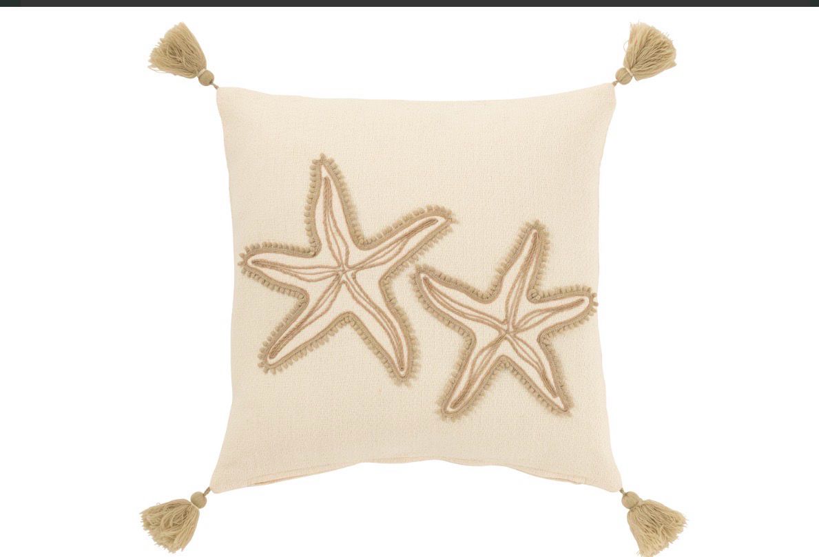 Kussen Zeesterren+Kwasten Katoen Crème/Beige