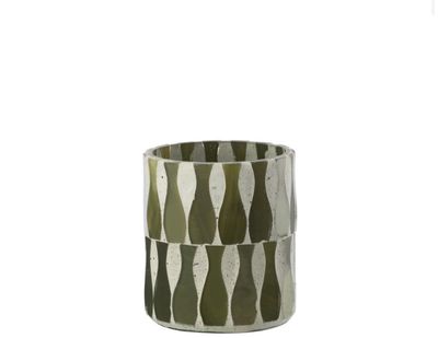 Kaarshouder Glas Olijfgroen/Wit small