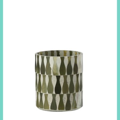 Kaarshouder Glas Olijfgroen/Wit Medium