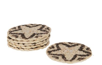 Set Van 6 Onderzetters Rond Ster Maisschil Naturel/Bruin