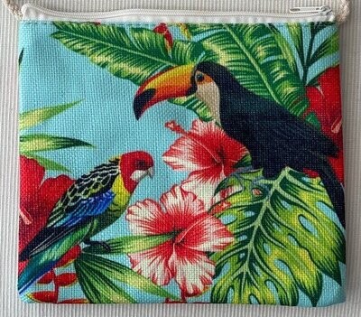 Tropical Print Bag With Natural Strap : Toucan & Parrot