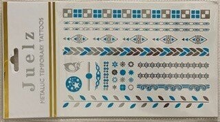 Juelz Metallic Temporary Tattoos – Silver and Blue – Design Blue Moon