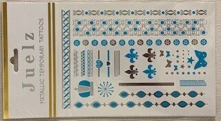 Juelz Metallic Temporary Tattoos – Silver and Blue – Design Blue Crown