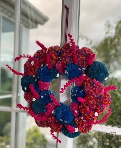 Handmade Pom Pom Wreath – One of a kind!!