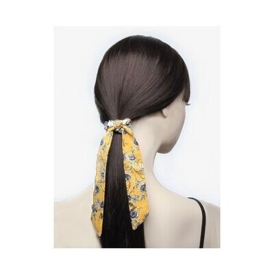 Floral Print Scrunchie With Tails, Colour: Yellow