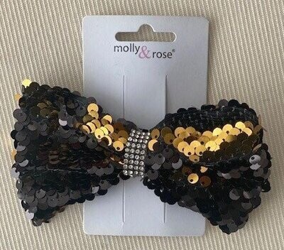 Sequin Bow Hair Clip, Colours: Black & gold