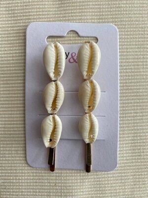 Card of 2 Natural Shell Hair Grips. 7cm