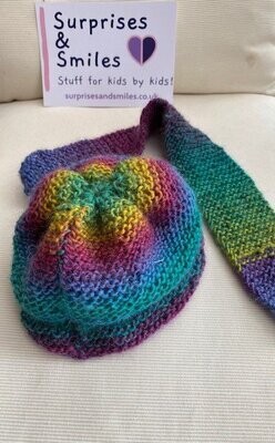 Handmade Teddies Multicoloured Wool Hat and Scarf – One of a kind!!