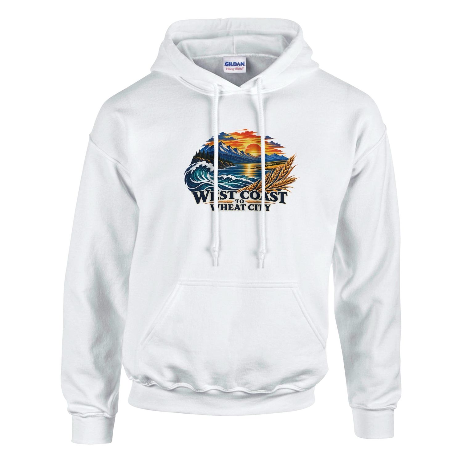 BRAND NEW — West Coast to Wheat City Logo Hoodie | White | Gildan Heavy Blend