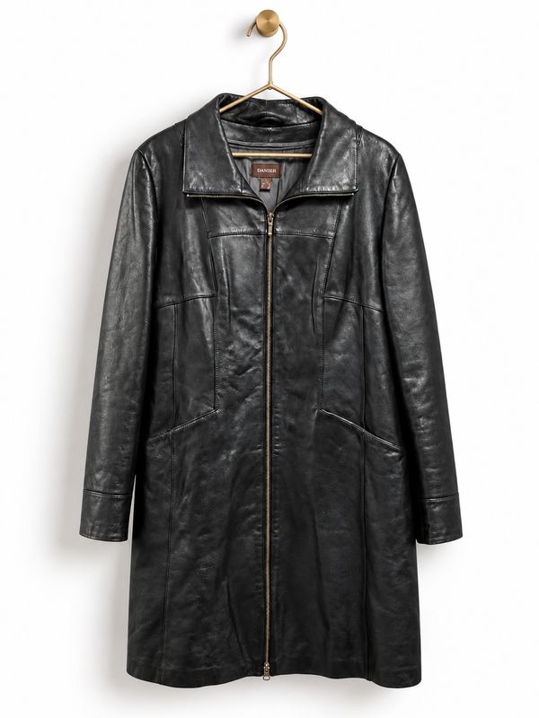 Vintage Danier Black Leather Long Coat | Women's L
