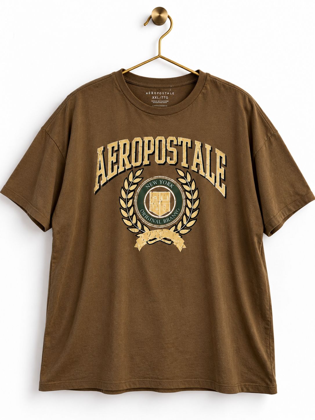 Aéropostale Collegiate Crest Tee, Mocha Brown, Size XXL