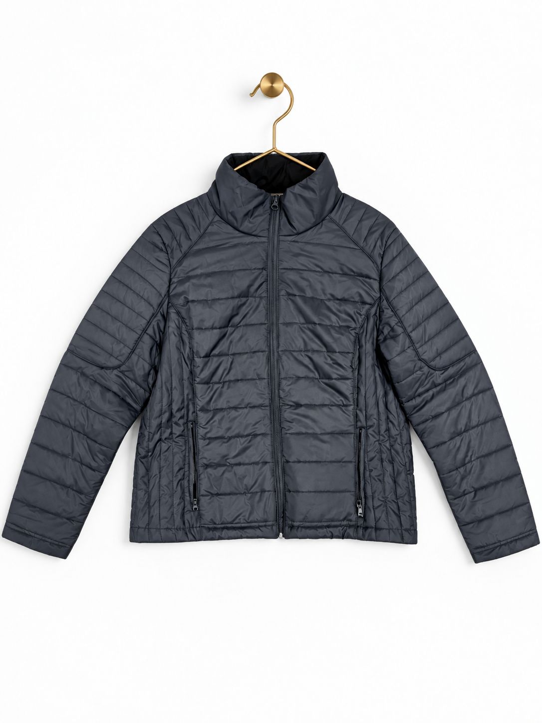 Miss London Black Label Quilted Puffer Jacket, Slate Grey, Women's XL