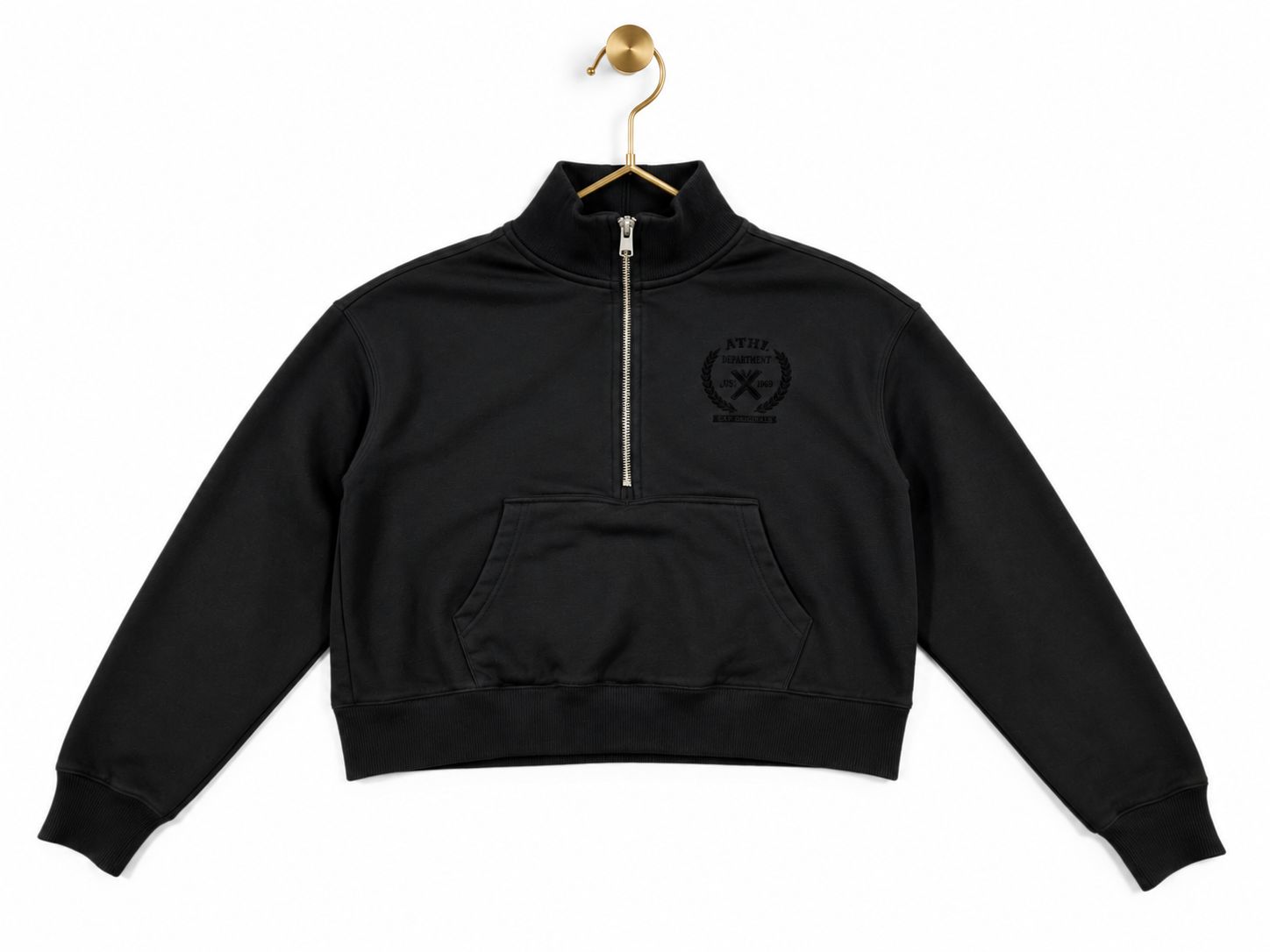 Garage Cropped Quarter Zip Sweatshirt, Black, Size XS