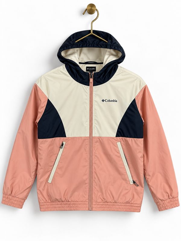Columbia Colour Block Fleece Lined Windbreaker, Peach, Cream and Navy, Youth 14/16