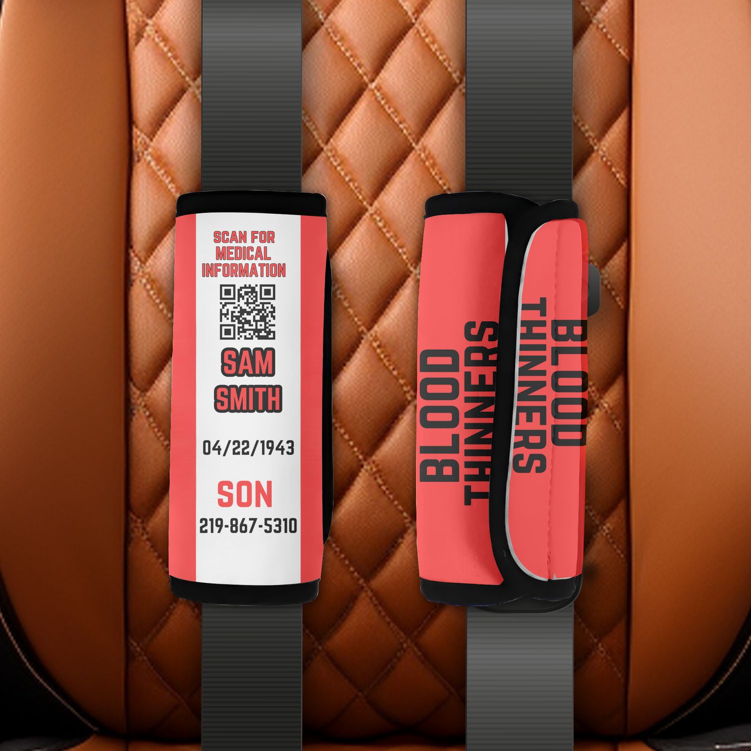 EMERGENCY INFO SEATBELT COVER WITH QR CODE