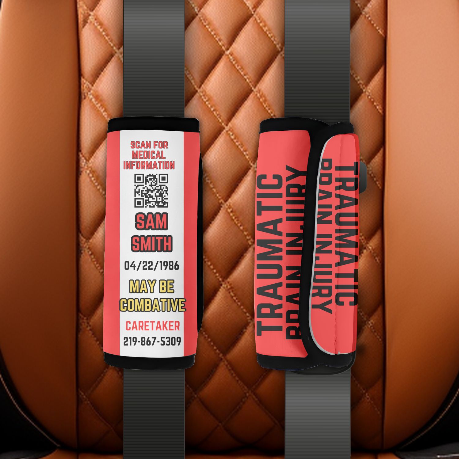 EMERGENCY INFO SEATBELT COVER WITH QR CODE