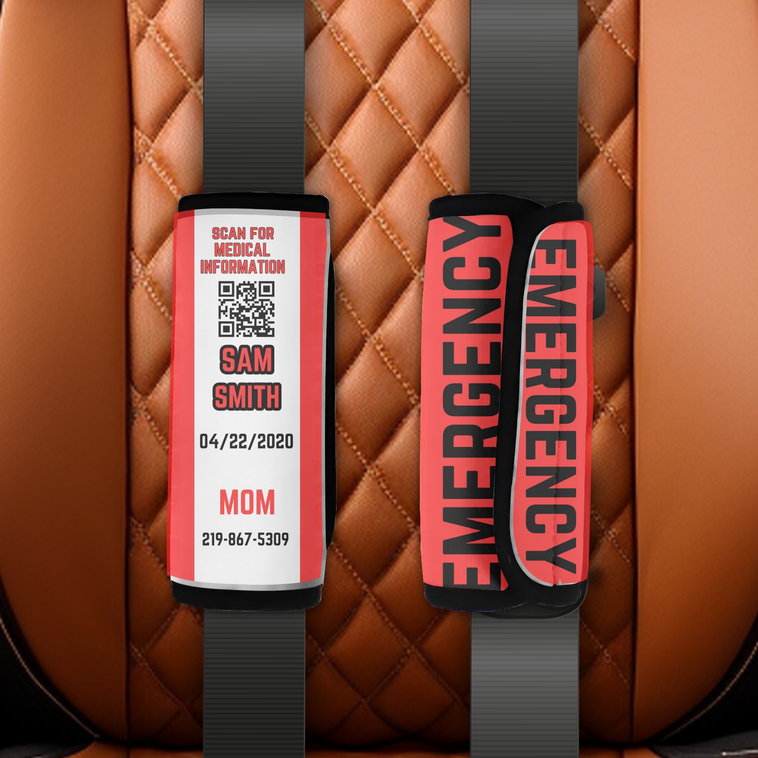 EMERGENCY INFO SEATBELT COVER WITH QR CODE
