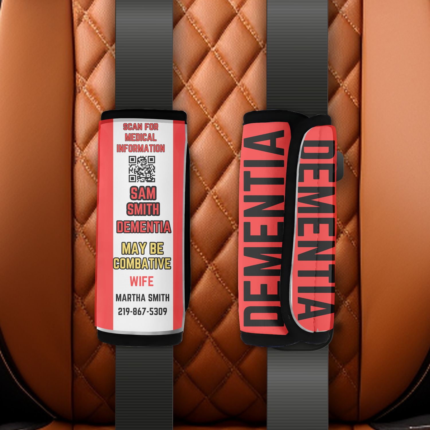 EMERGENCY INFO SEATBELT COVER WITH QR CODE