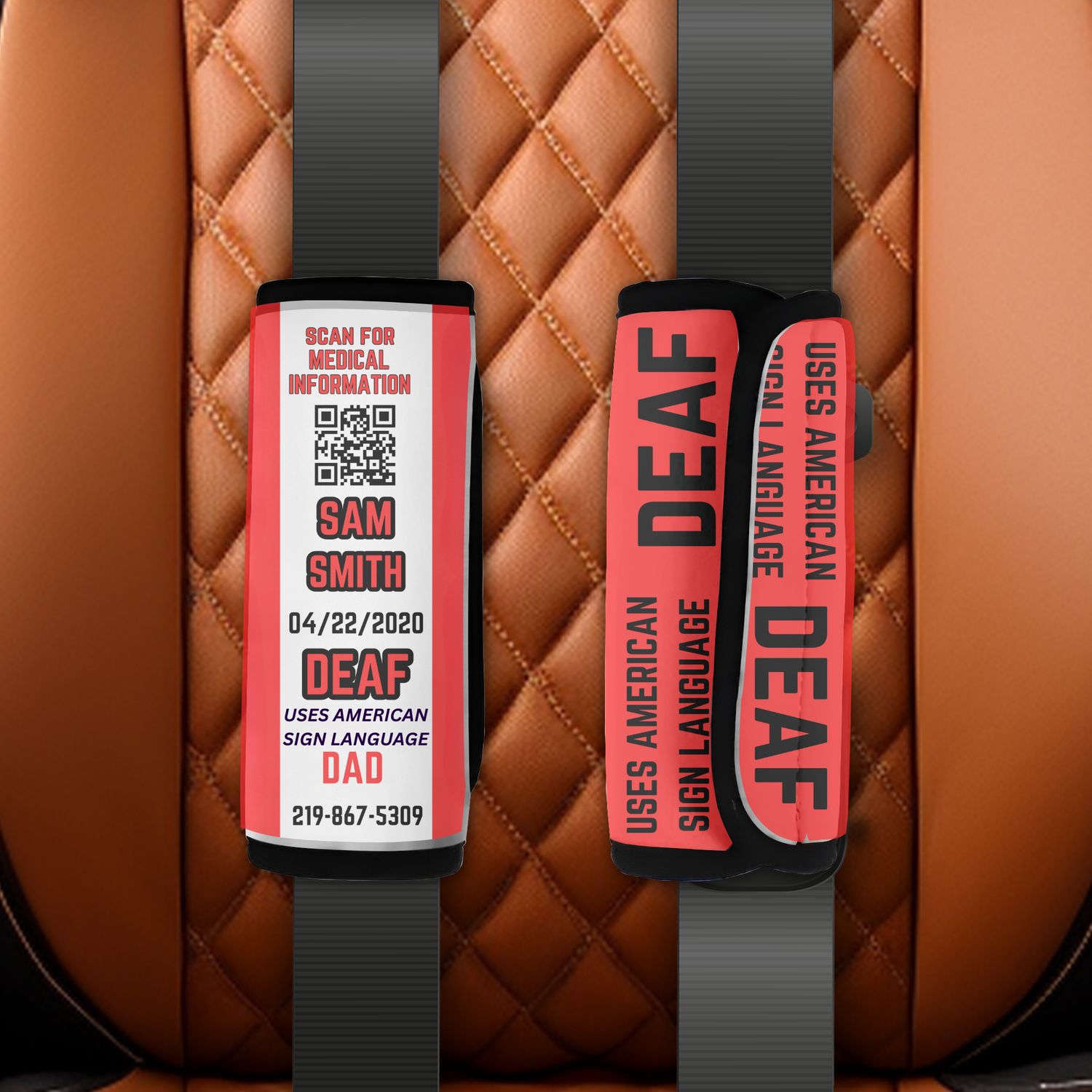 EMERGENCY INFO SEATBELT COVER WITH QR CODE