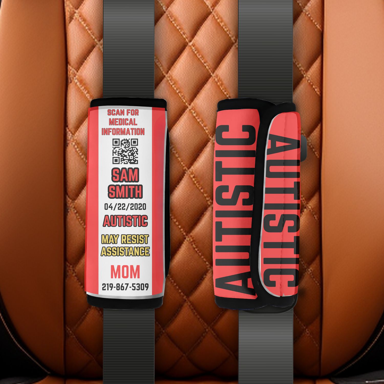 EMERGENCY INFO SEATBELT COVER WITH QR CODE