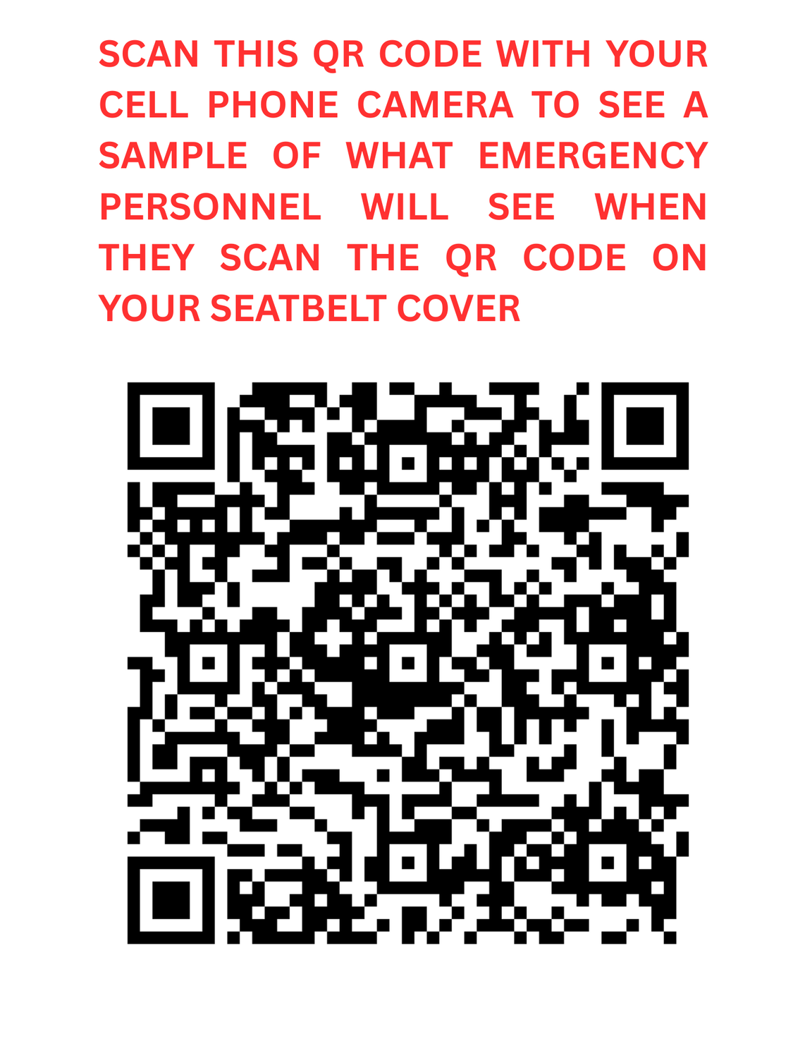 EMERGENCY INFO SEATBELT COVER WITH QR CODE