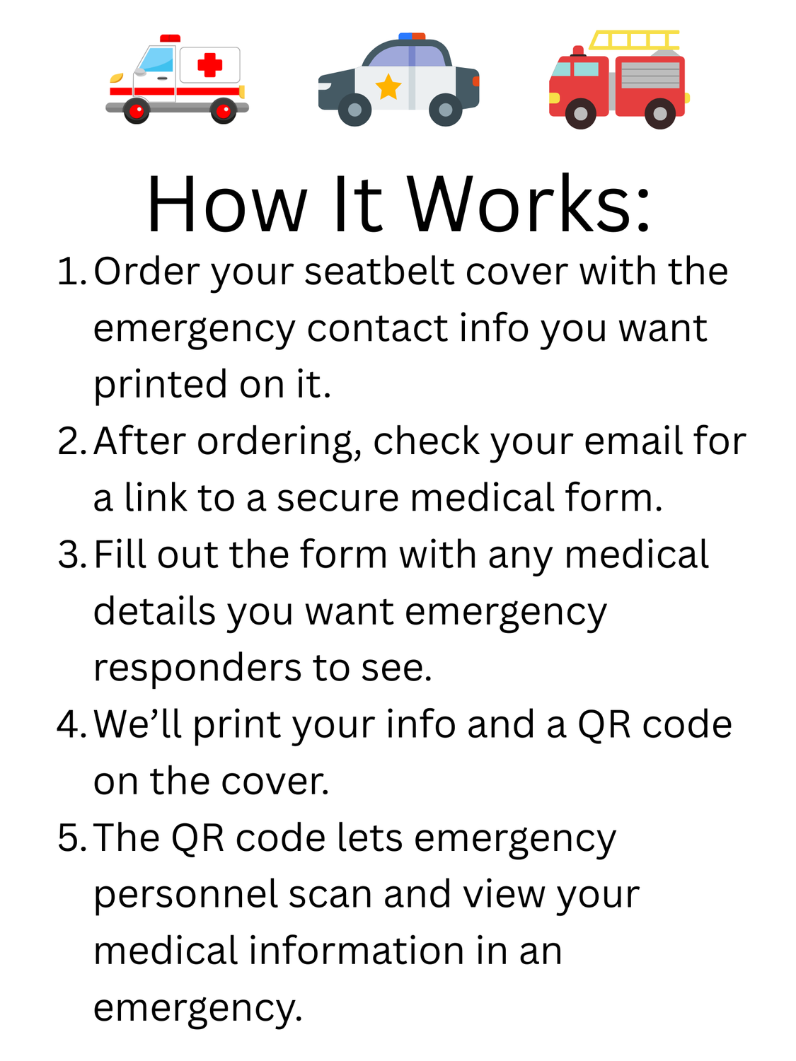 EMERGENCY INFO SEATBELT COVER WITH QR CODE