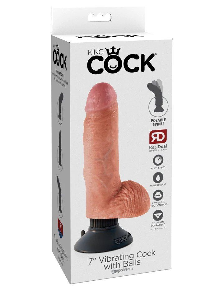 King Cock 7" Vibrating Cock W/ Balls - Light