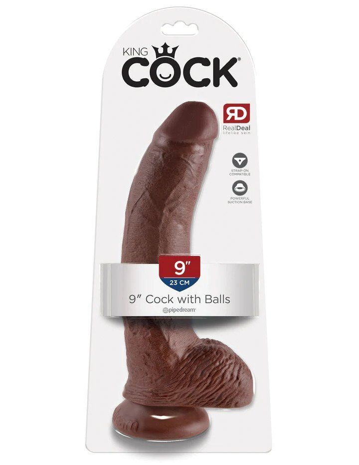 King Cock 9" Cock W/ Balls - Brown