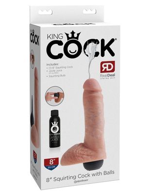 King Cock 8" Squirting Cock W/ Balls - Light