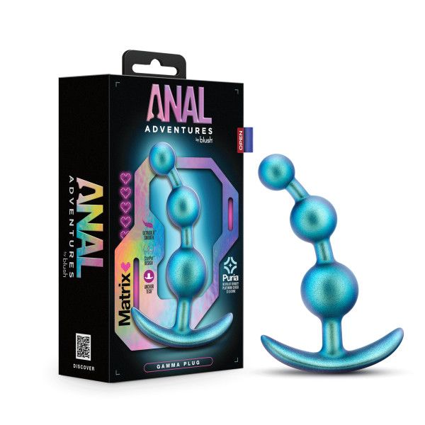 Anal Adventures Matrix By Blush | The Gamma Plug: 5 inch Curved Beaded Butt Plug in Neptune Teal | With Stayput Technology & AnchorTech Base