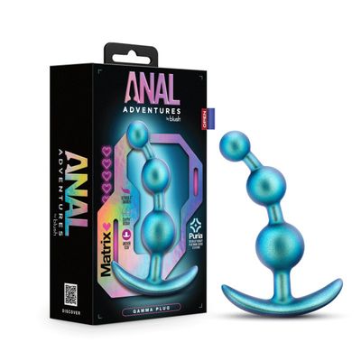 Anal Adventures Matrix By Blush | The Gamma Plug: 5 inch Curved Beaded Butt Plug in Neptune Teal | With Stayput Technology & AnchorTech Base
