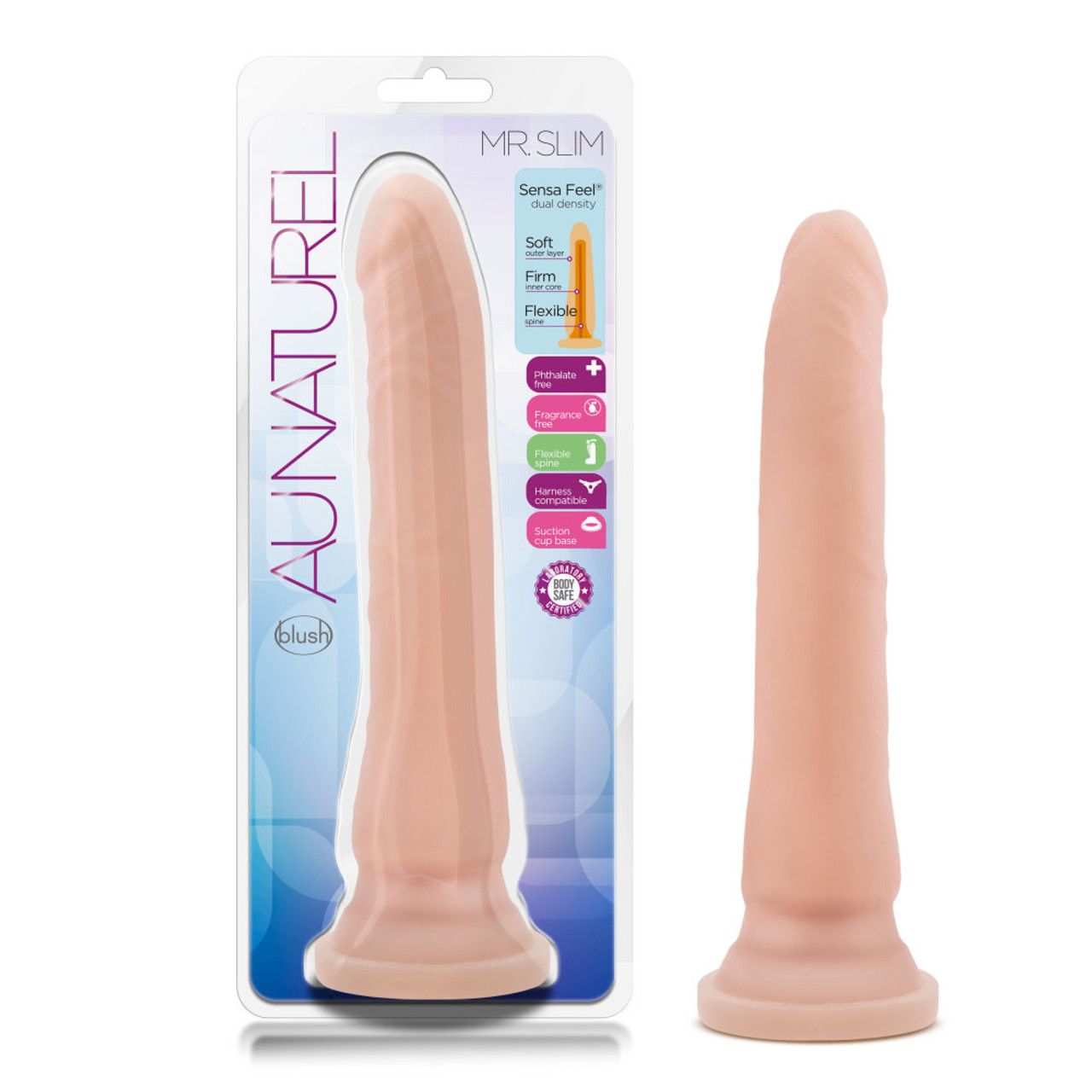 Au Naturel By Blush | Mr. Slim Realistic Beige 9.25-Inch Long Dildo With Suction Cup Base
