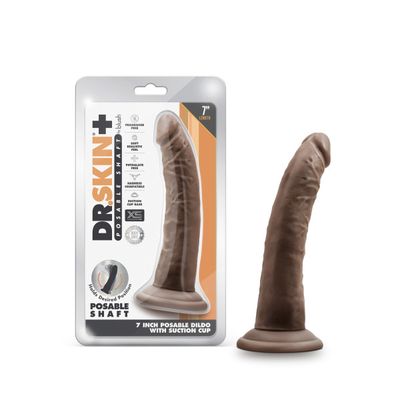 Dr. Skin Plus By Blush | Realistic Chocolate 7.5-Inch Long Soft Yet Erect & Posable Dildo With Suction Cup Base