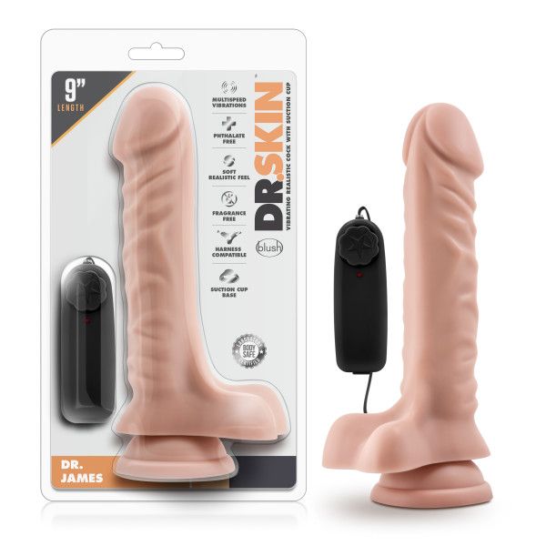 Dr. Skin By Blush | Dr. James Realistic Vanilla 9-Inch Long Remote Control Vibrating Dildo With Suction Cup Base