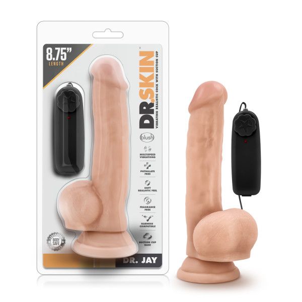 Dr. Skin By Blush | Dr. Jay Realistic Vanilla 8.75-Inch Long Remote Control Vibrating Dildo With Suction Cup Base