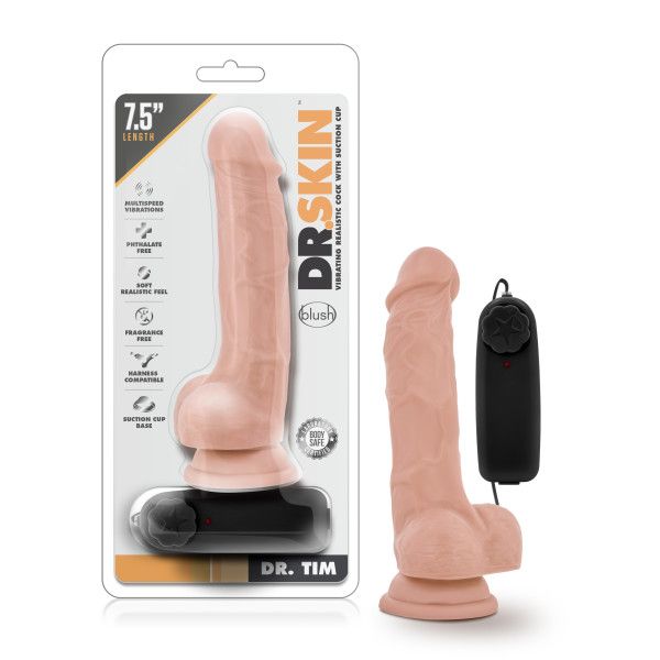 Dr. Skin By Blush | Dr. Tim Realistic Vanilla 7.5-Inch Long Remote Control Vibrating Dildo With Suction Cup Base