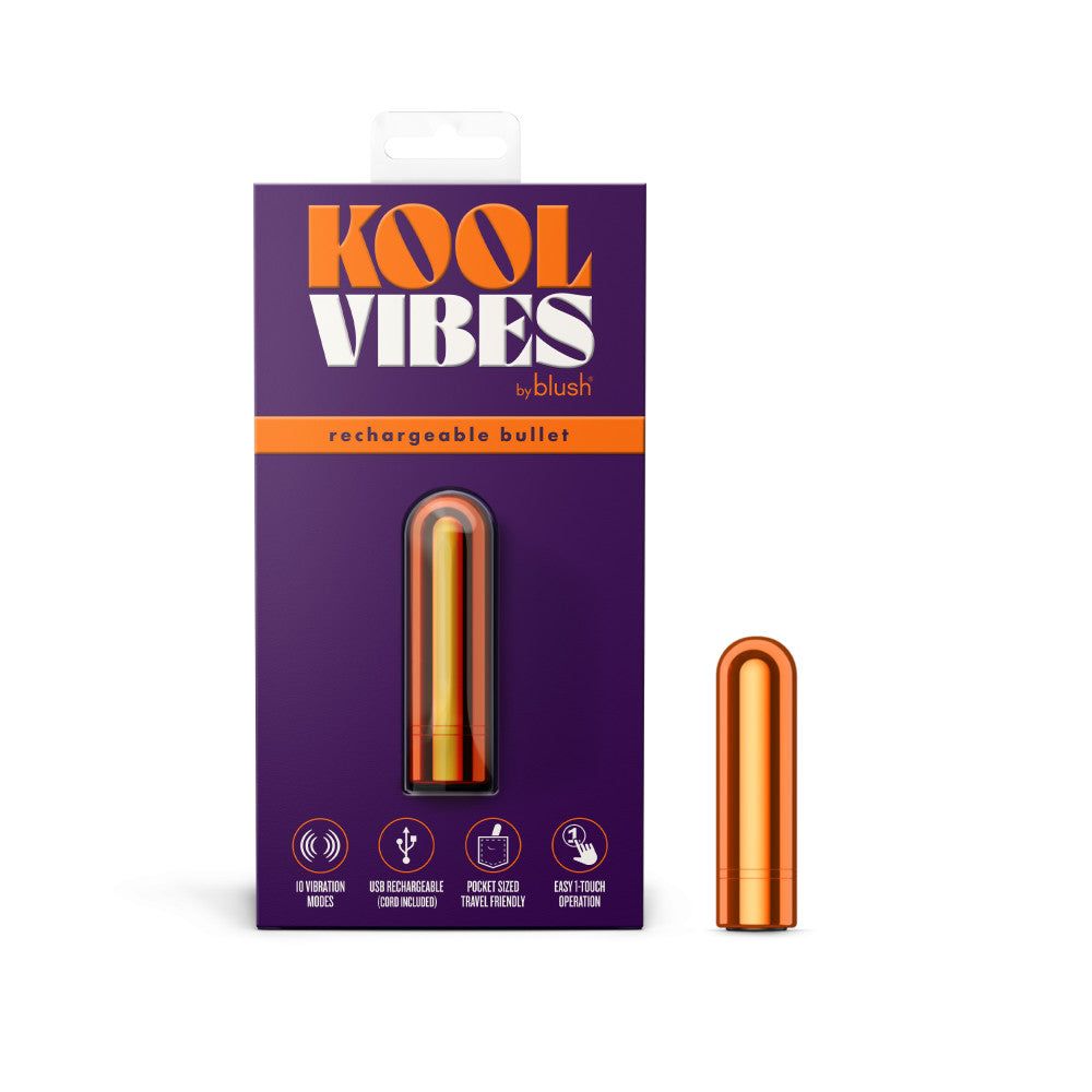 Kool Vibes By Blush | Discreet & Travel-Friendly Mini Bullet Vibrator - 10 Vibration Modes Clitoral Stimulator - Tangerine