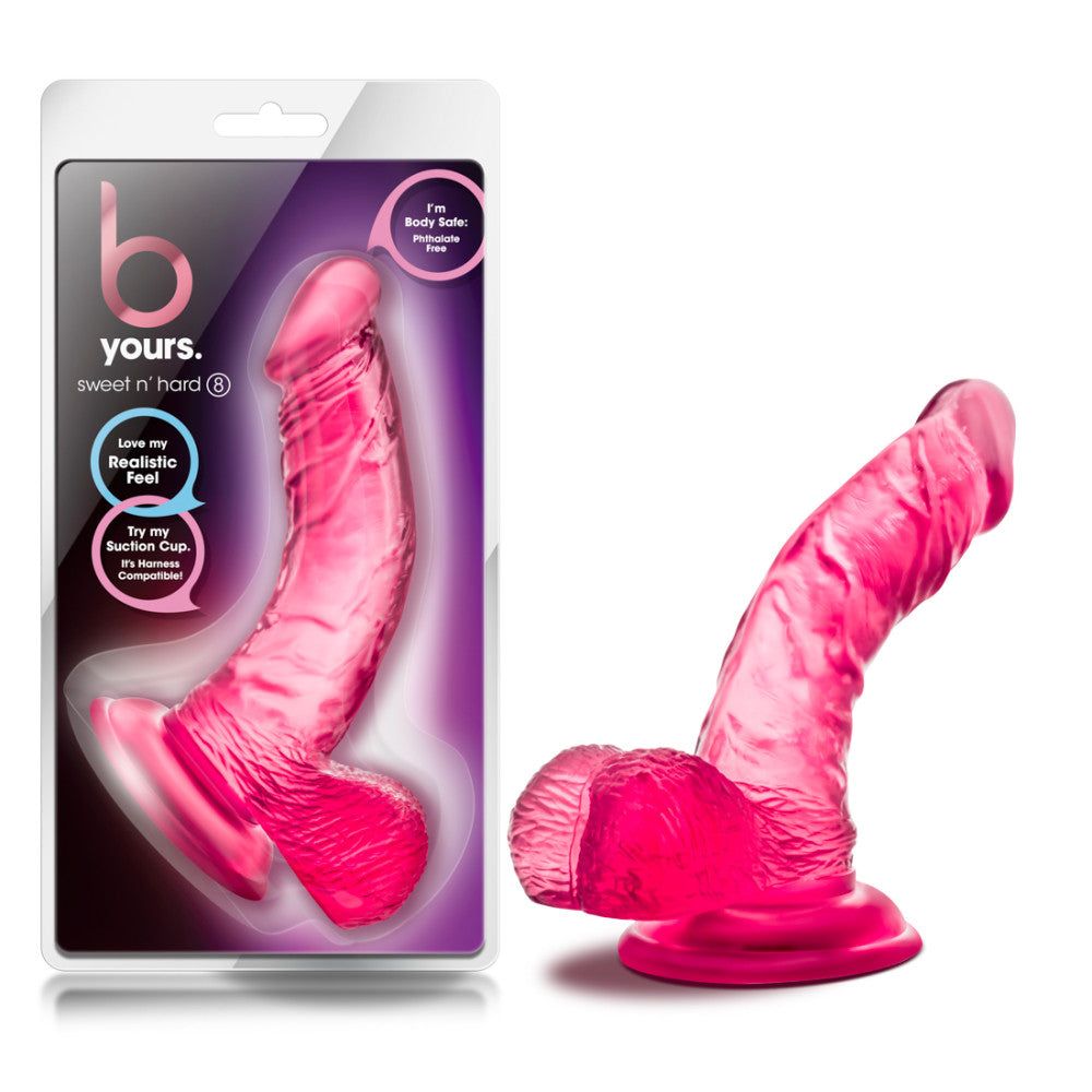 B Yours By Blush | Sweet N' Hard 8 Realistic Curved G-Spot Pink 6.5-Inch Long Dildo With Balls & Suction Cup Base