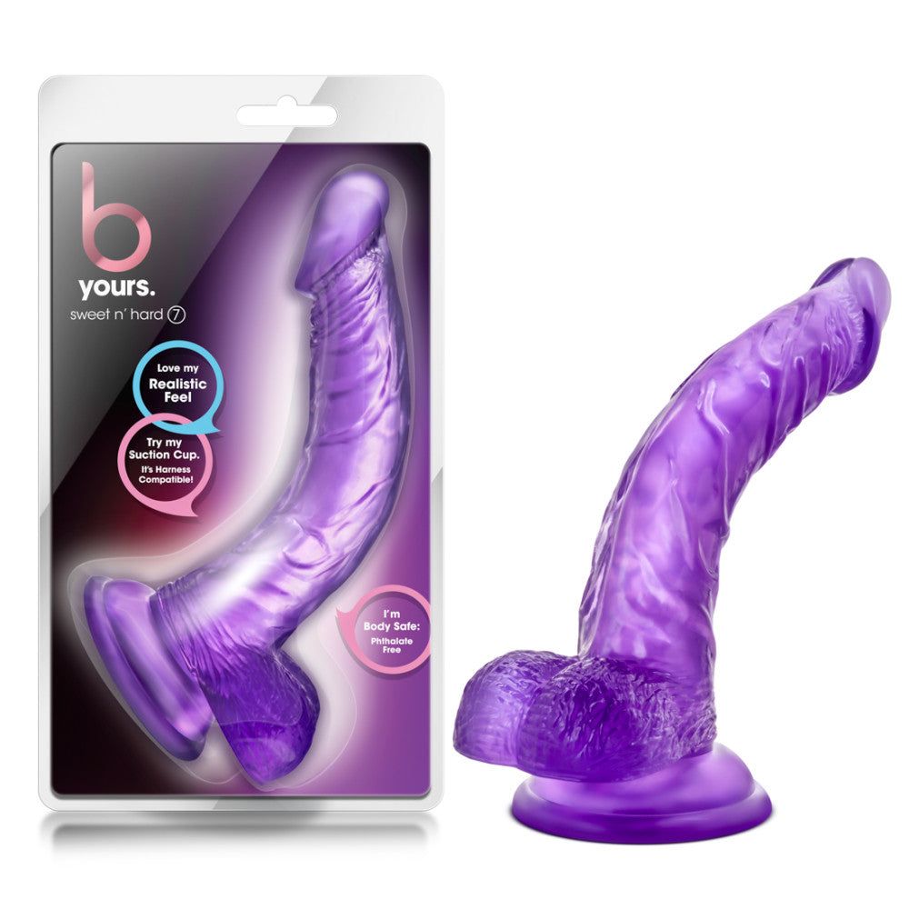 B Yours By Blush | Sweet N' Hard 7 Realistic Curved G-Spot Purple 8.5-Inch Long Dildo With Balls & Suction Cup Base