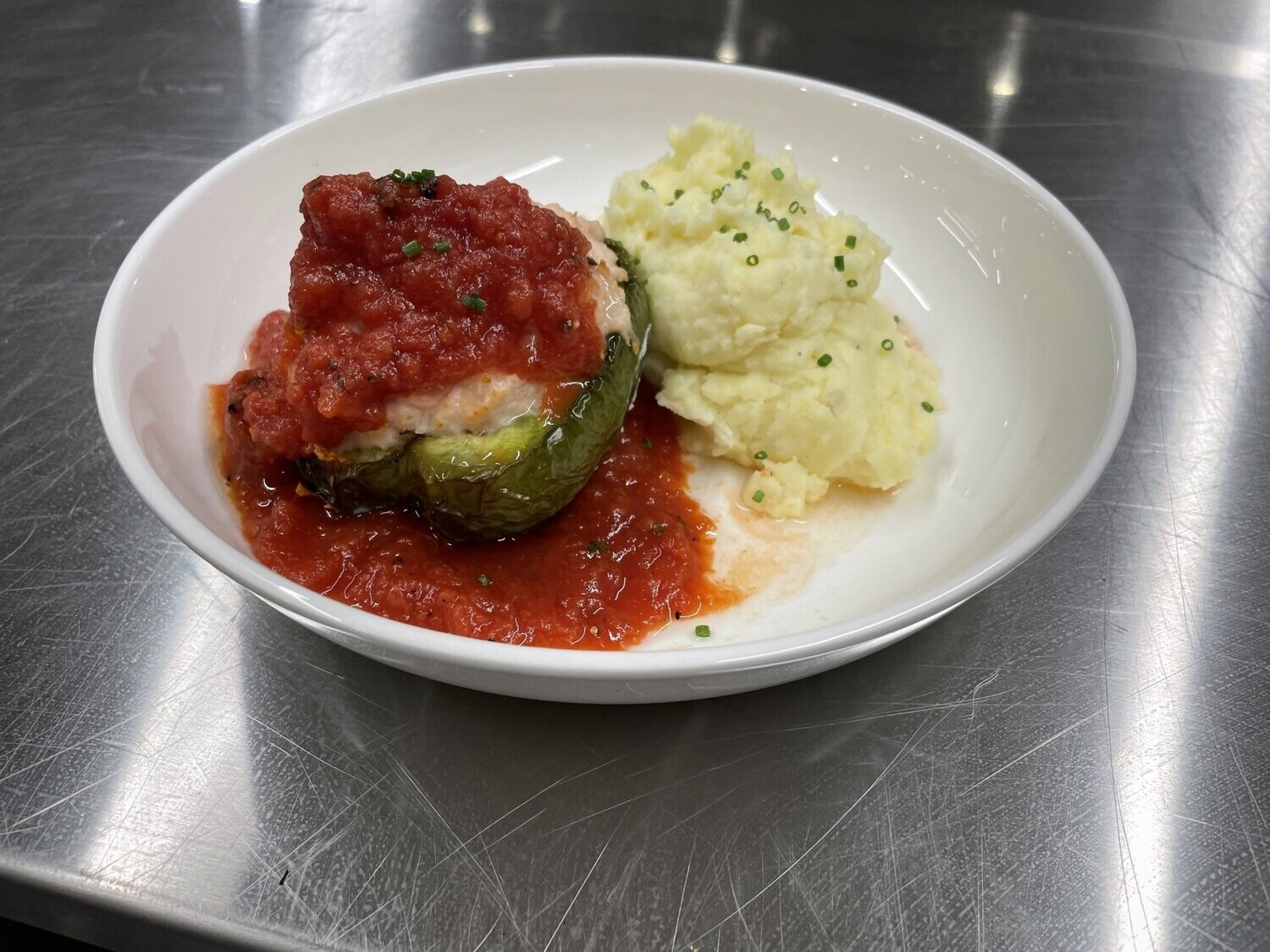 Turkey Stuffed Peppers with Mashed Potatoes and Roasted Carrots