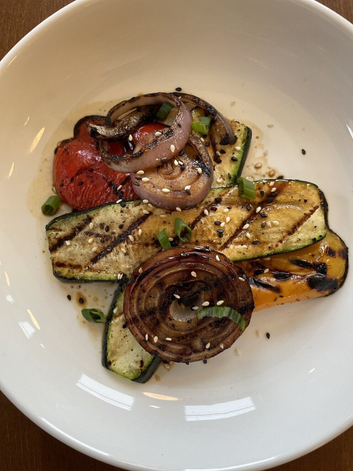 Grilled Zucchini with peppers and onions