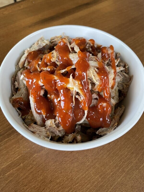 Pulled Chicken with Root Beer BBQ Sauce with Hasselback Potatoes and Roasted Asparagus