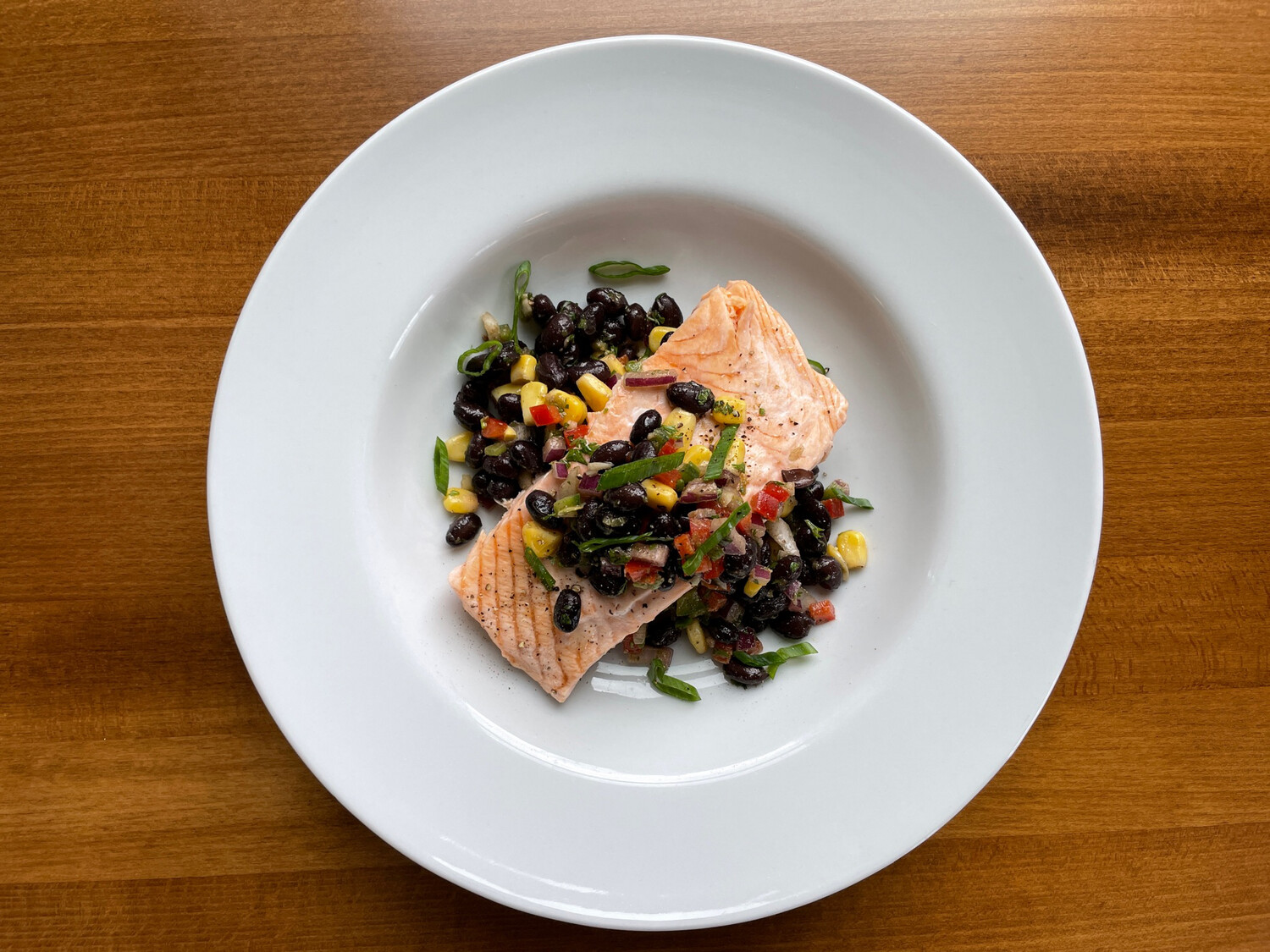 Baked Salmon with Black Bean & Corn Topper