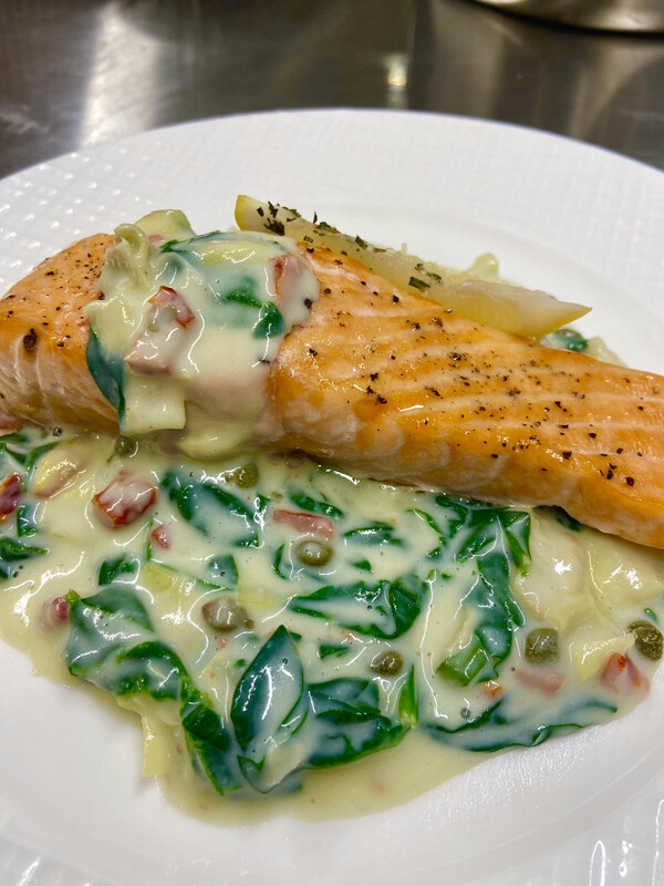Tuscan Salmon with Quinoa Pilaf and Broccoli with Chillies