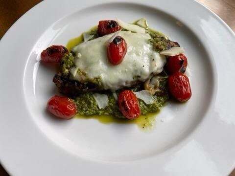 Chicken Caprese with Parm Roasted Potatoes and Buttered Green Beans