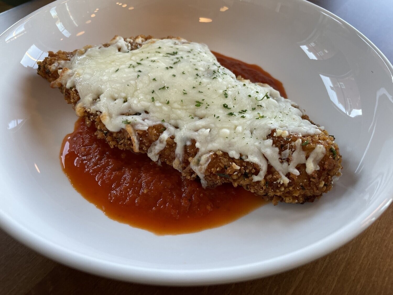 Chicken Parm with Baked Pasta & Tomato Sauce and Buttered Green Beans