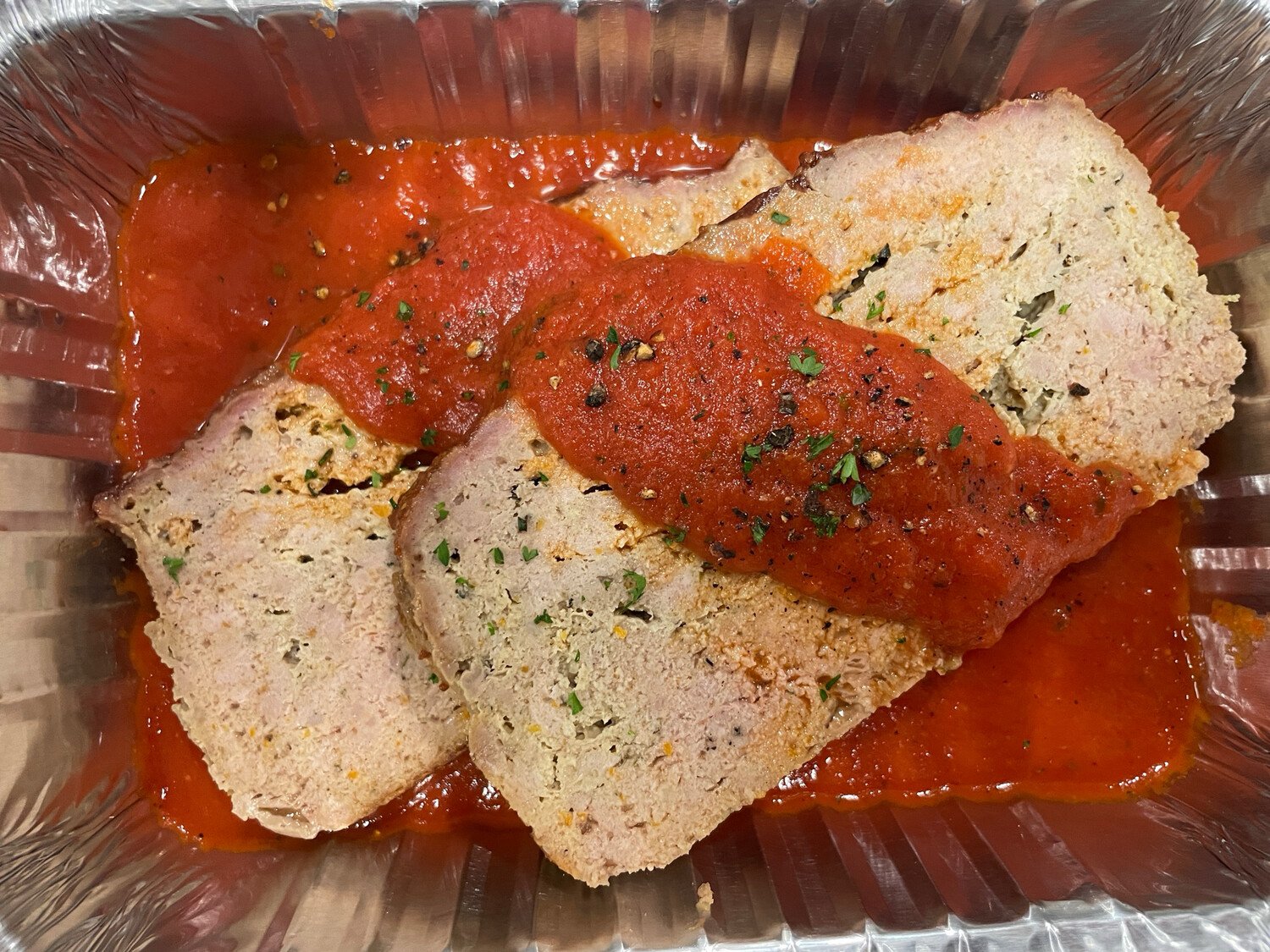 Turkey Meatloaf with Tomato Gravy, Mashed Potatoes and Buttered Green Beans