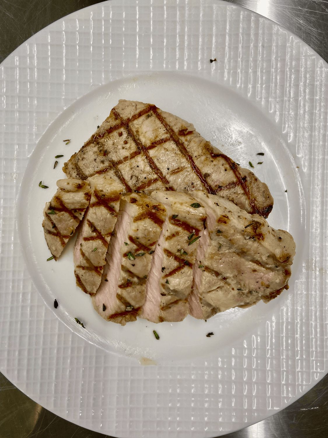 Grilled Pork Chops with Scalloped Potatoes and Roasted Seasonal Vegetables