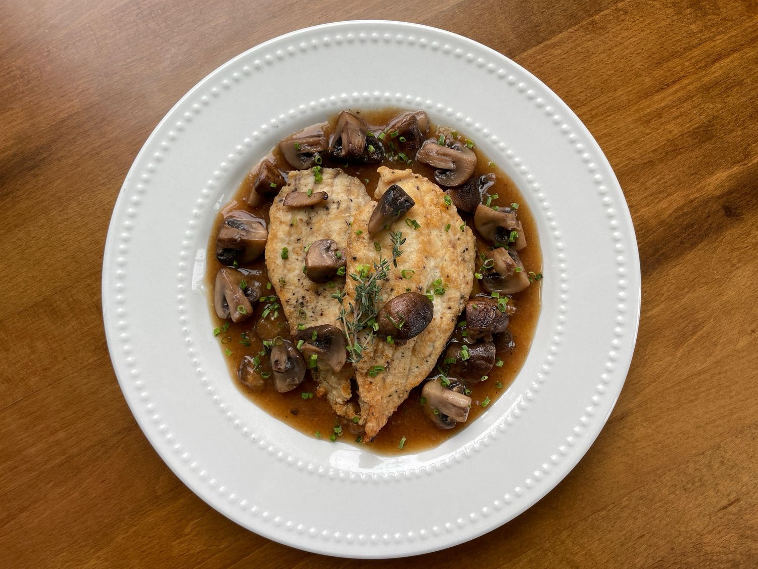 Chicken Marsala with Mashed Potatoes and Buttered Green Beans