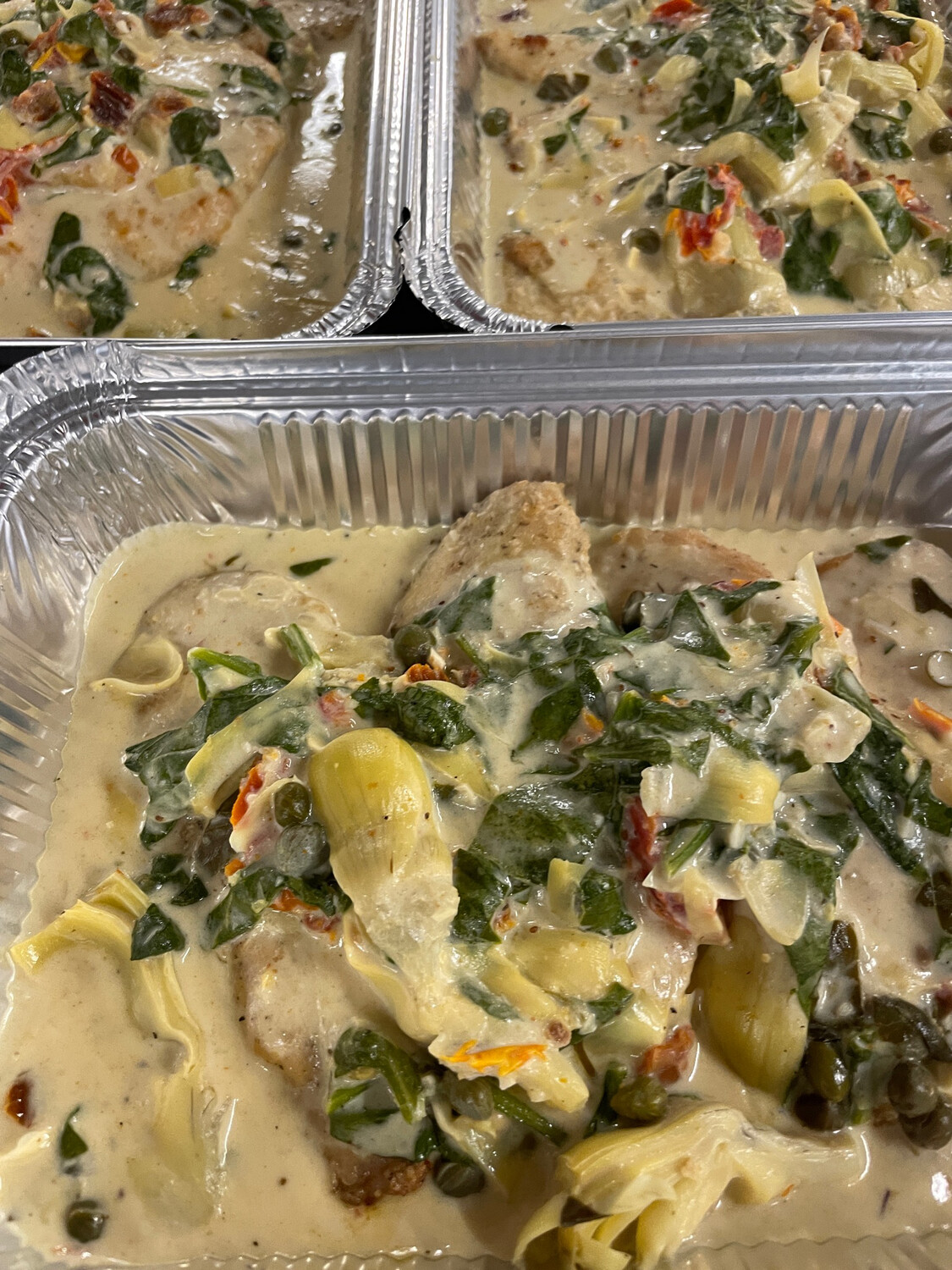 Tuscan Chicken with Sundried Tomato Orzo and Roasted Lemon Parm Asparagus